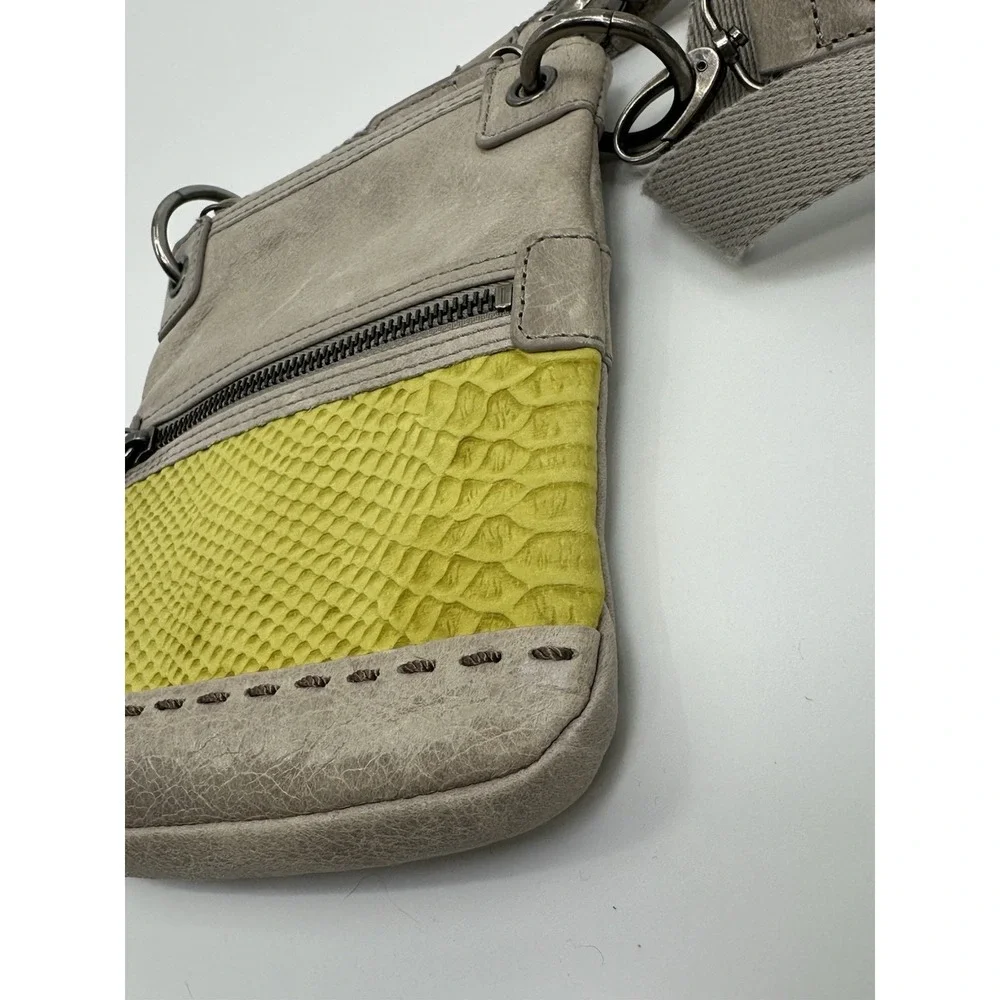 The‎ Sak Gray Yellow Leather Zipper Adjustable Crossbody Bag Leather Purse